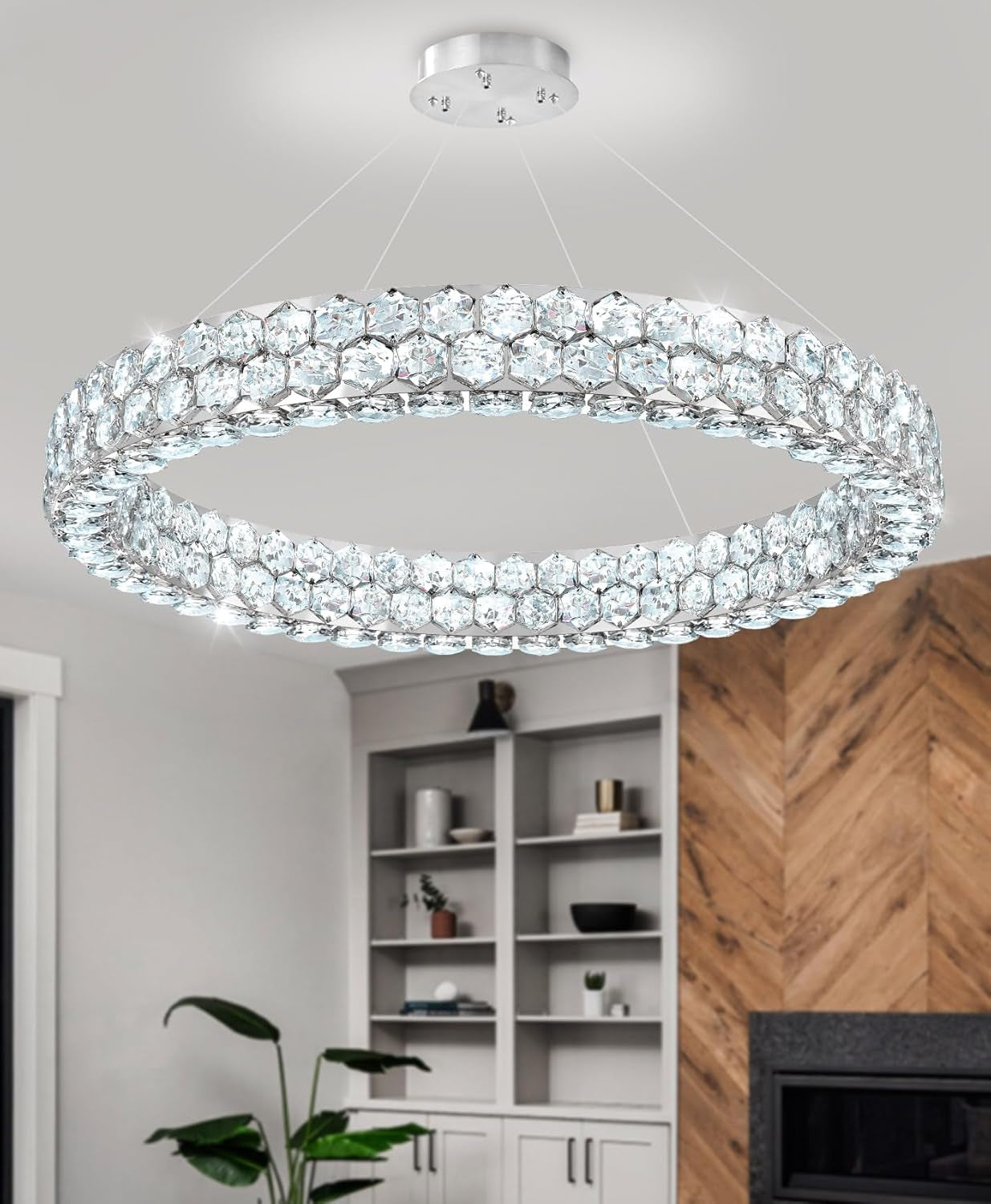 Modern 2-Ring Gold Crystal LED Chandelier
