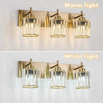 Gold Modern 3-Light Crystal Bathroom Vanity Light