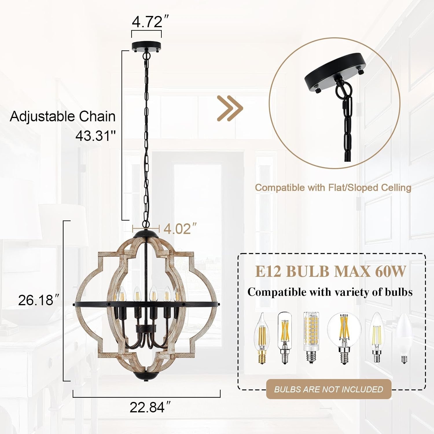 Rustic Farmhouse Globe Wood Chandelier
