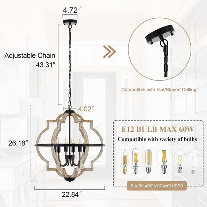 Rustic Farmhouse Globe Wood Chandelier