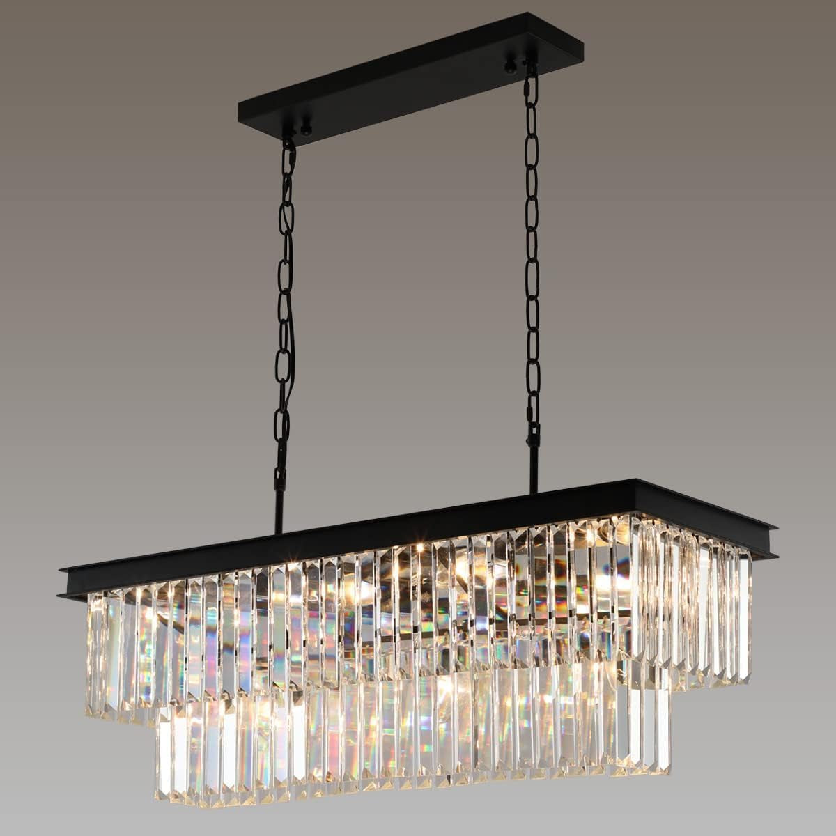 11-Light Black Crystal Rectangle Pendant Chandelier