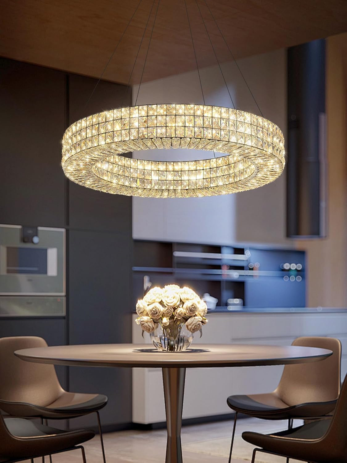 40” Modern Crystal Ring Chandelier