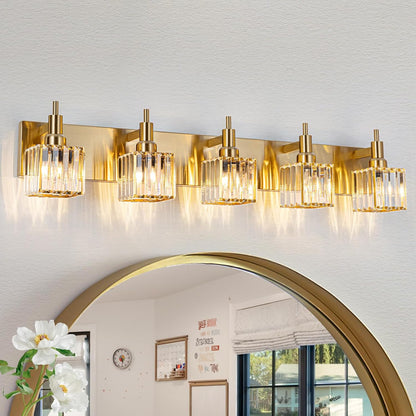 Gold Modern 3-Light Crystal Bathroom Vanity Light