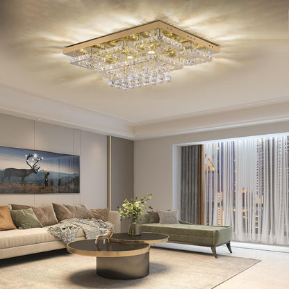 Gold 32" Rectangular Crystal LED Chandelier