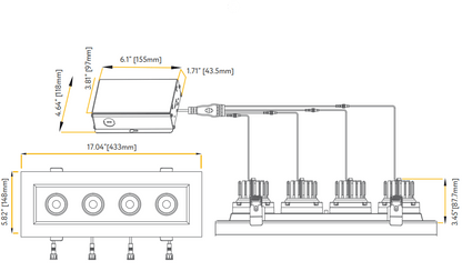 Goodlite G-97129 3.5″ 52W 4 Head Gimbal Spotlight Selectable CCT Black