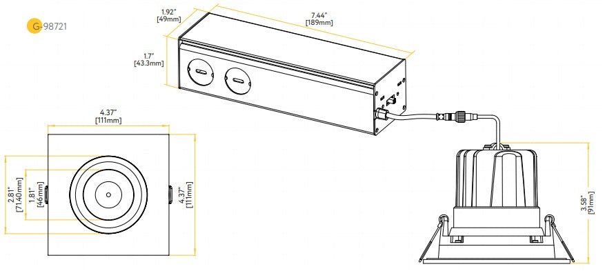 Goodlite Pura G-98721 3.5" 20W LED Square Gimbal Selectable CCT/Wattage