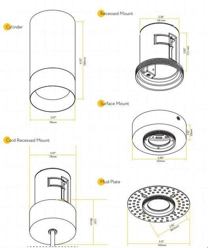 Goodlite Jupiter 3" 20W Cylinder Surface Mount Options