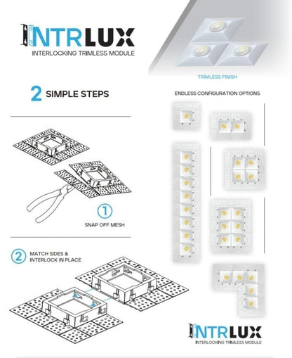 Luxrite LR25485 3" 15W LED Square Trimless Interlocking Downlight