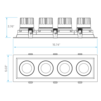 Luxrite Omni LR32197 4" 60W LED Recessed 4 Head Gimbal Selectable CCT