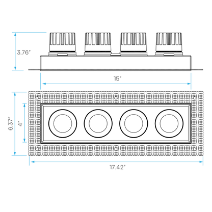 Luxrite Omni LR32207 4" 60W LED Trimless 4 Head Gimbal Selectable CCT